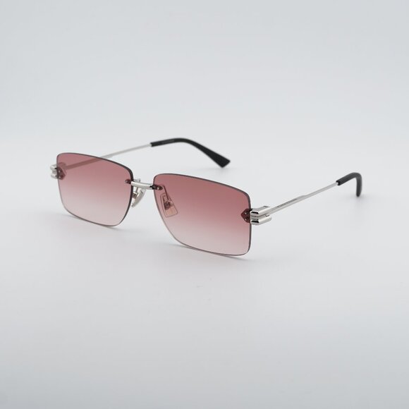 Bottega Veneta BV1126S 007 Sunglasses Silver Rectangle Frame Red Lenses